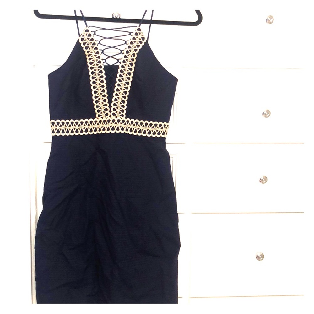 Lilly Pulitzer navy and gold dress